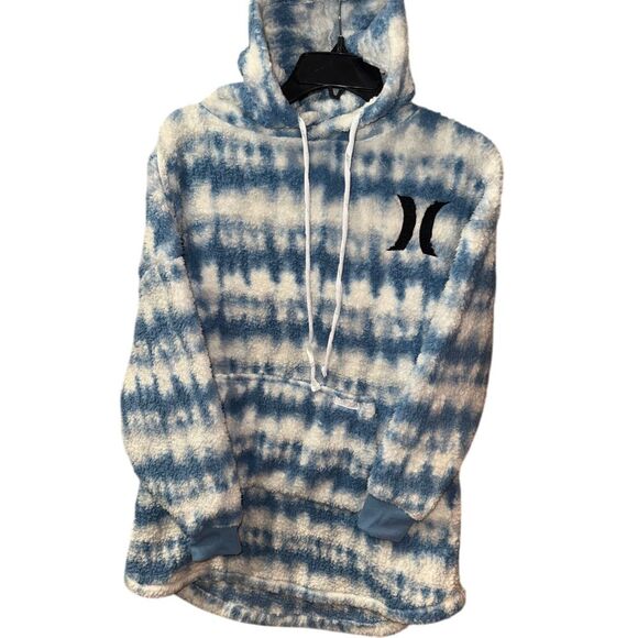 Hurley Tops - Hurley‎ Sherpa Hoodie Pullover Sweatshirt Denim Blue White Tie Dye Size Small